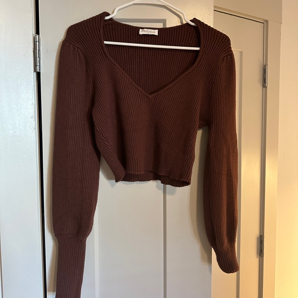 Vestique Chocolate Brown Cropped Ribbed Sweater